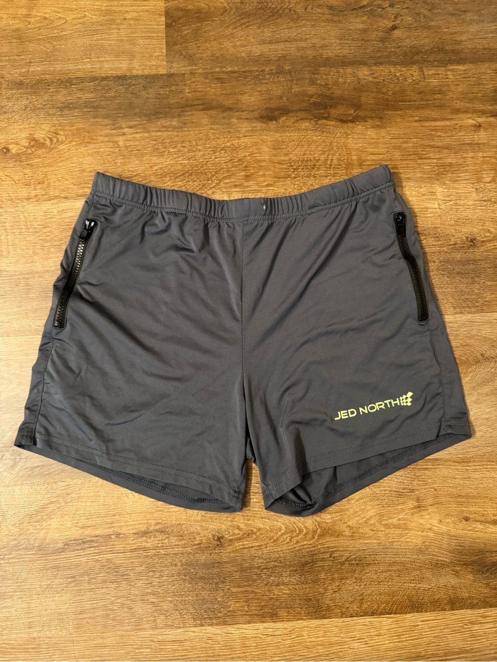Jed North Men's Dark Gray Athletic Shorts with Yellow Logo
